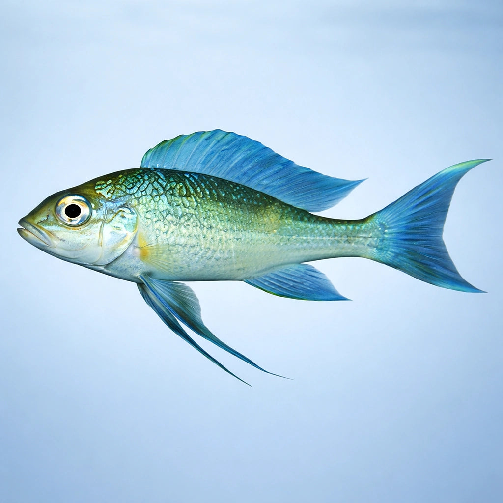 Blue Gold-Tip Cichlid green — tropical fish for sale UK — AI side clean view
