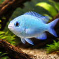 Blue Green Damsel 2. — tropical fish for sale UK — AI hero driftwood view
