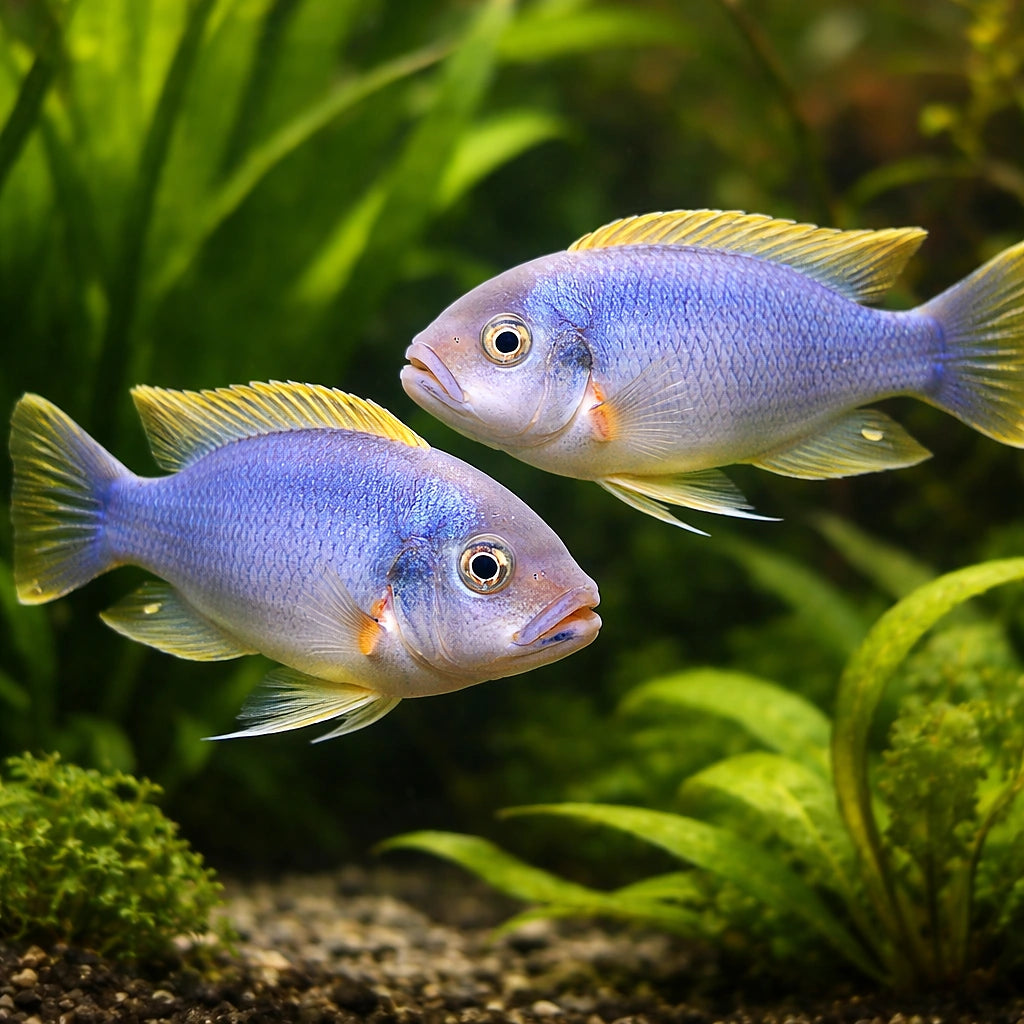 Blue Petrotilapia, Lavender — tropical fish for sale UK — AI pair planted view