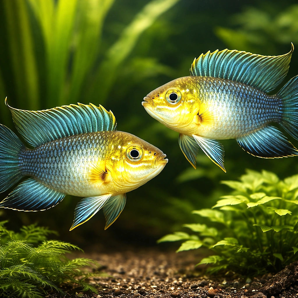 Borelli Dwarf Cichlid yellow head — tropical fish for sale UK — AI pair planted view