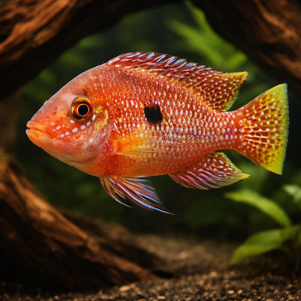 Brasilian High-Hat red — tropical fish for sale UK — AI hero driftwood view