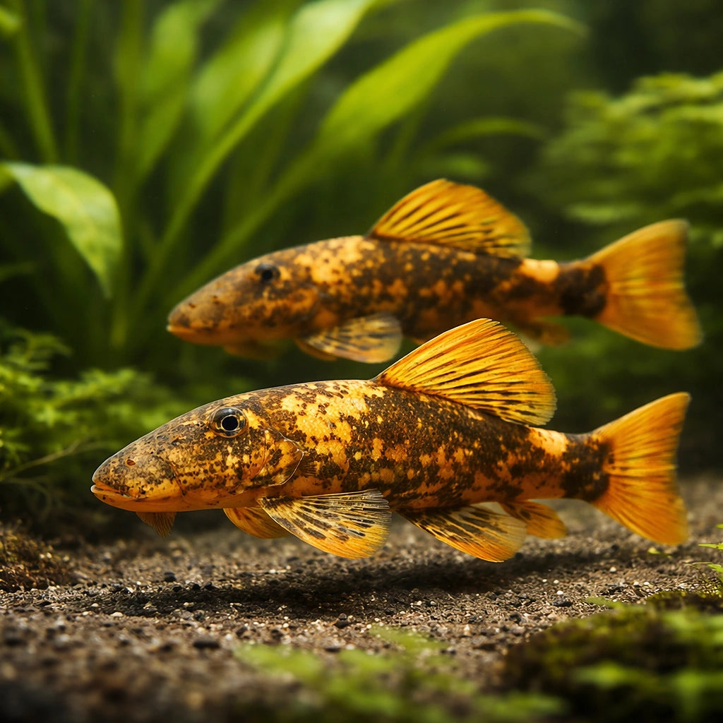 Bristle-Nose catfish red+black — tropical fish for sale UK — AI pair planted view