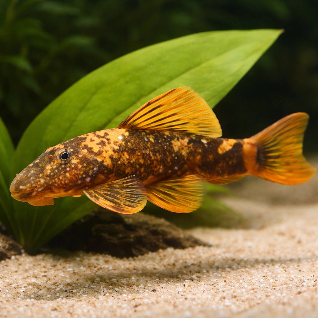 Bristle-Nose catfish red+black — tropical fish for sale UK — AI scale plant view
