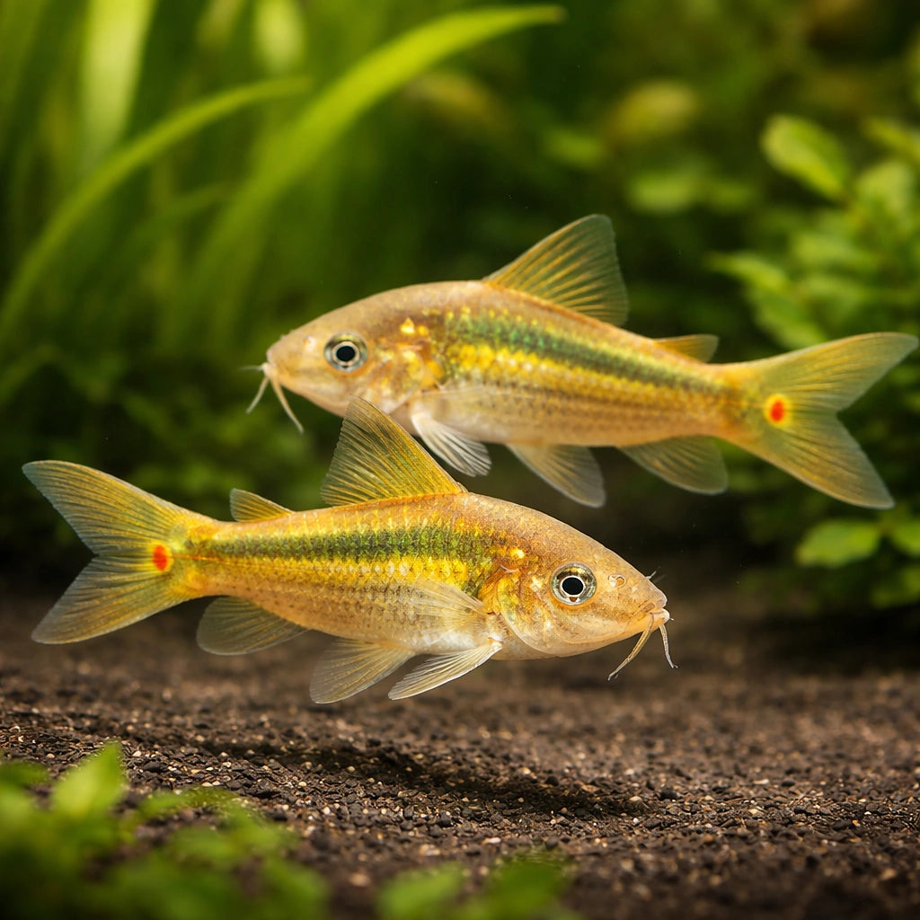 Bronze Catfish green strip — tropical fish for sale UK — AI pair planted view