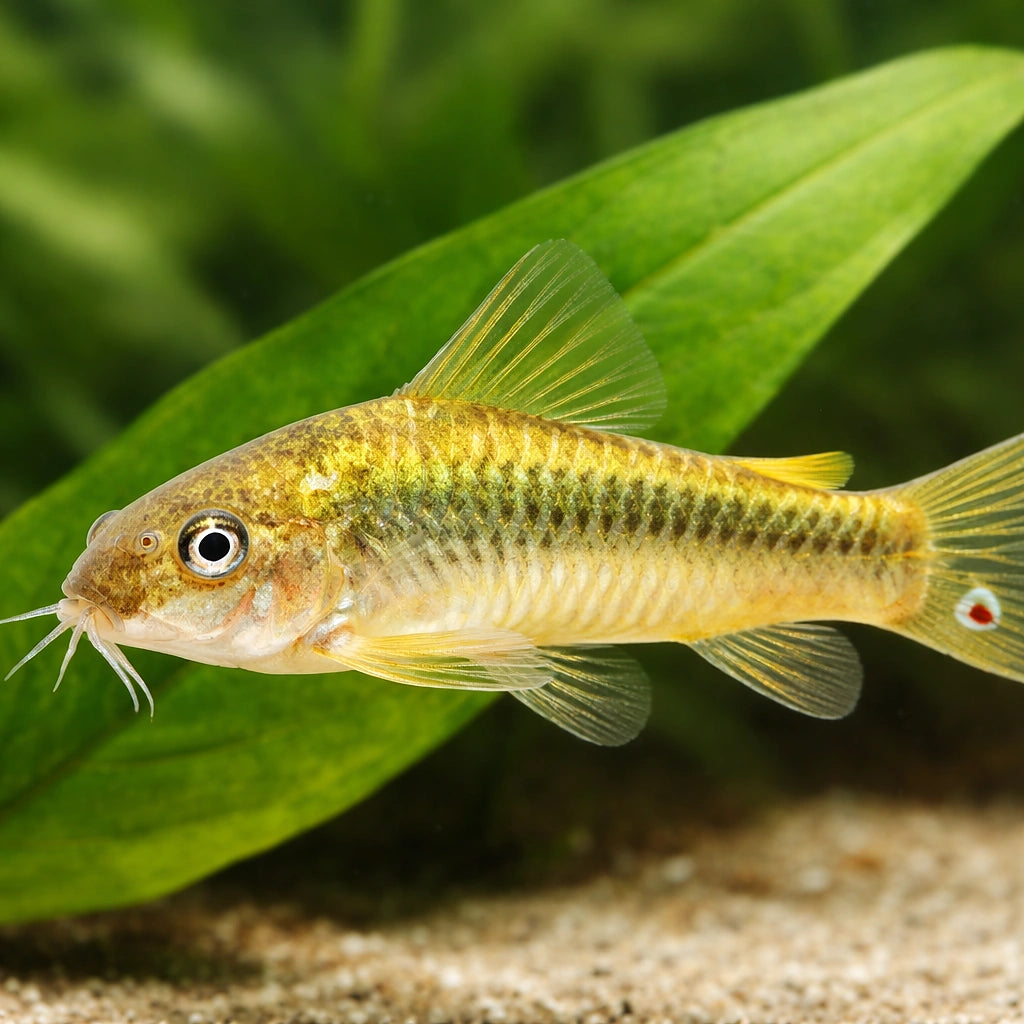 Bronze Catfish green strip — tropical fish for sale UK — AI scale plant view
