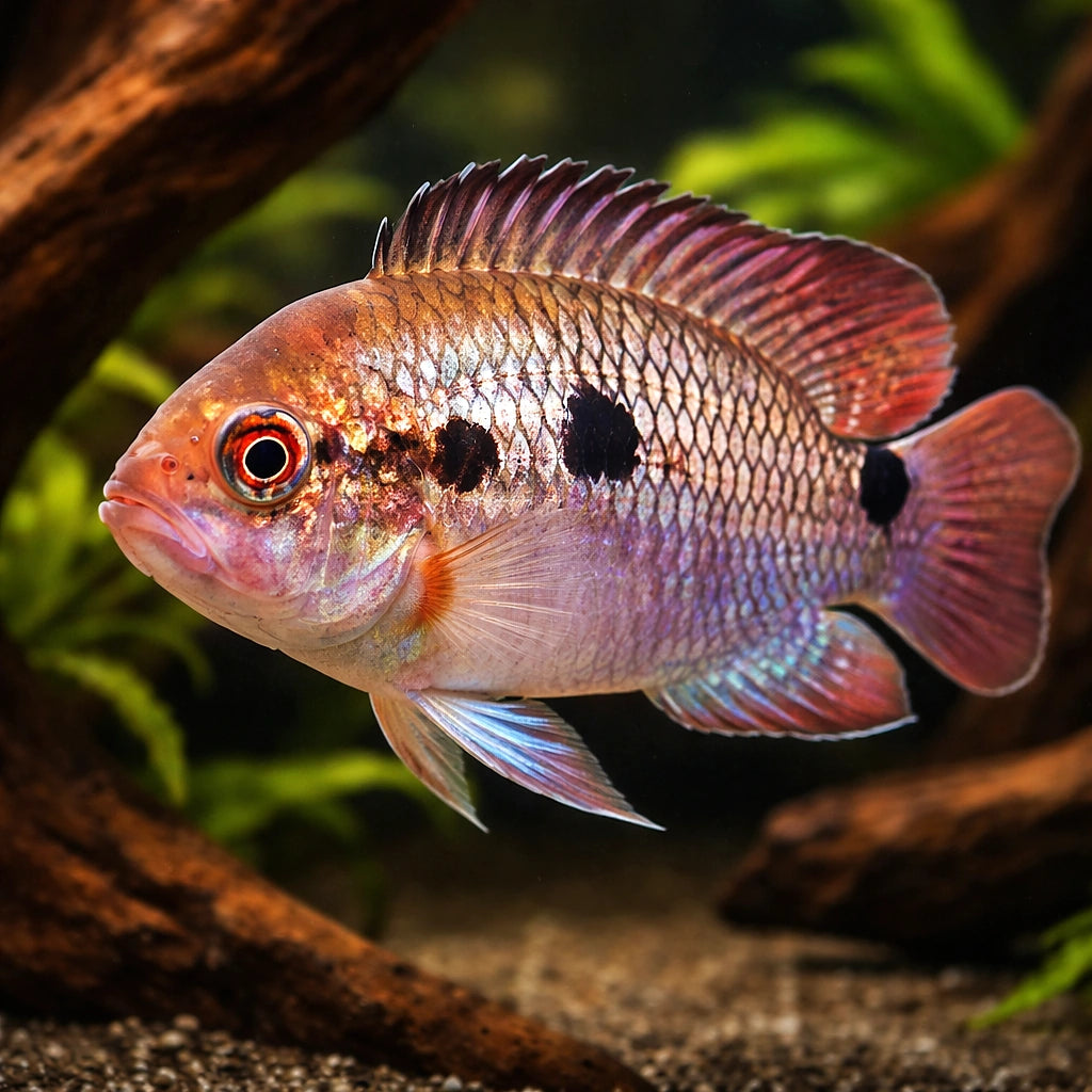 Brown Acara Cichlid — tropical fish for sale UK — AI hero driftwood view