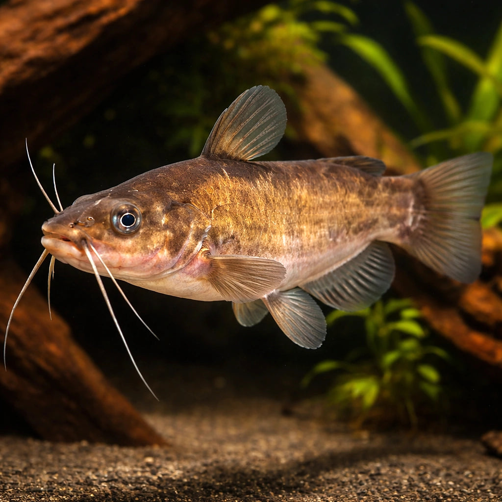 Brown Bullhead — tropical fish for sale UK — AI hero driftwood view