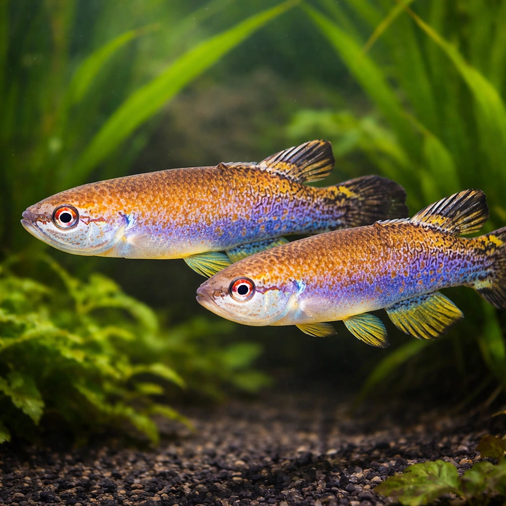 Brown Rivulus, Green Rivulus — tropical fish for sale UK — AI pair planted view