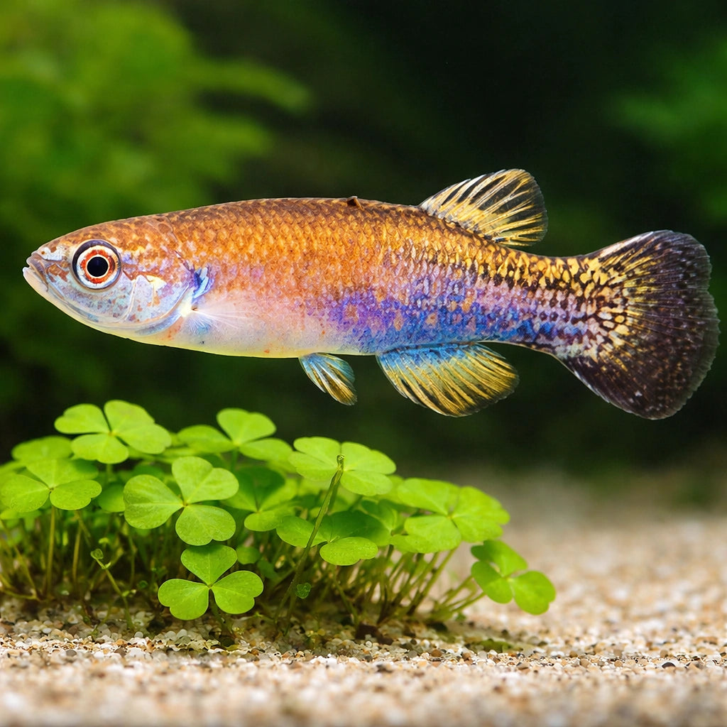 Brown Rivulus, Green Rivulus — tropical fish for sale UK — AI scale plant view