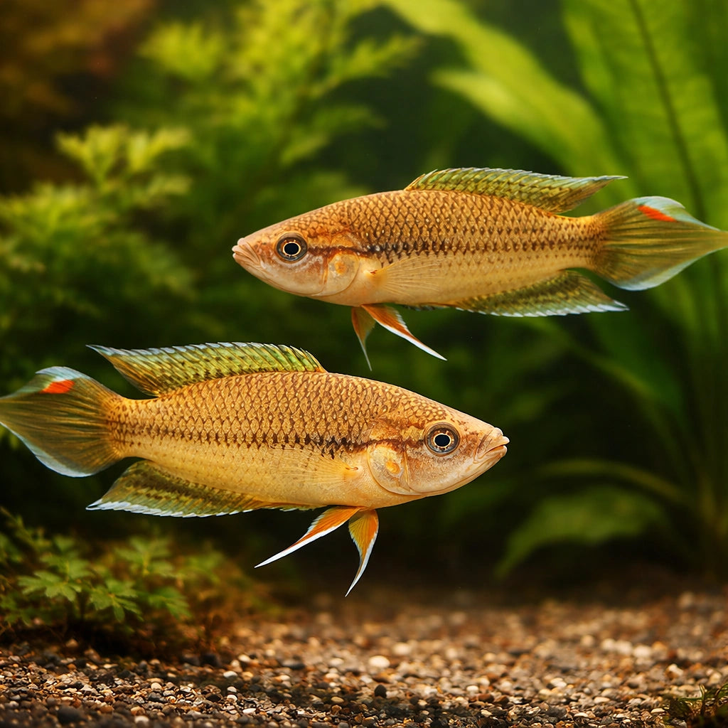 Brown Spiketail Paradisefish — tropical fish for sale UK — AI pair planted view