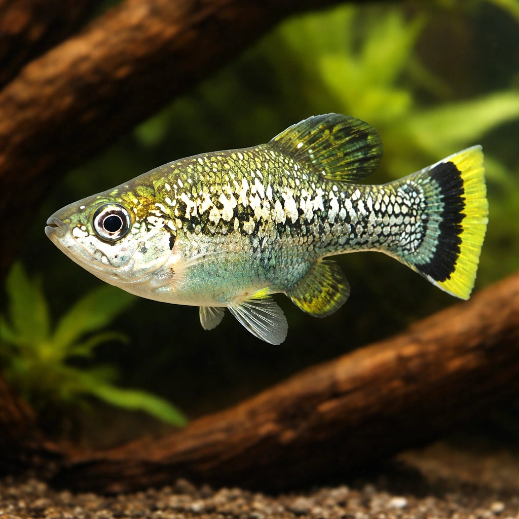 Butterfly Goodeid — tropical fish for sale UK — AI hero driftwood view