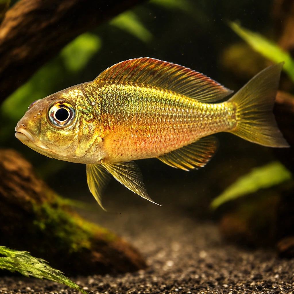 Callochromis melanostigma XL — tropical fish for sale UK — AI hero driftwood view
