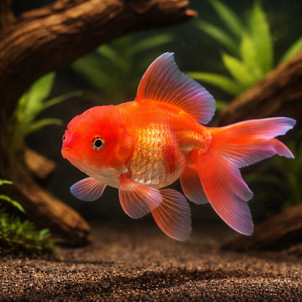 Carassius auratus l.f. mixed — tropical fish for sale UK — AI hero driftwood view