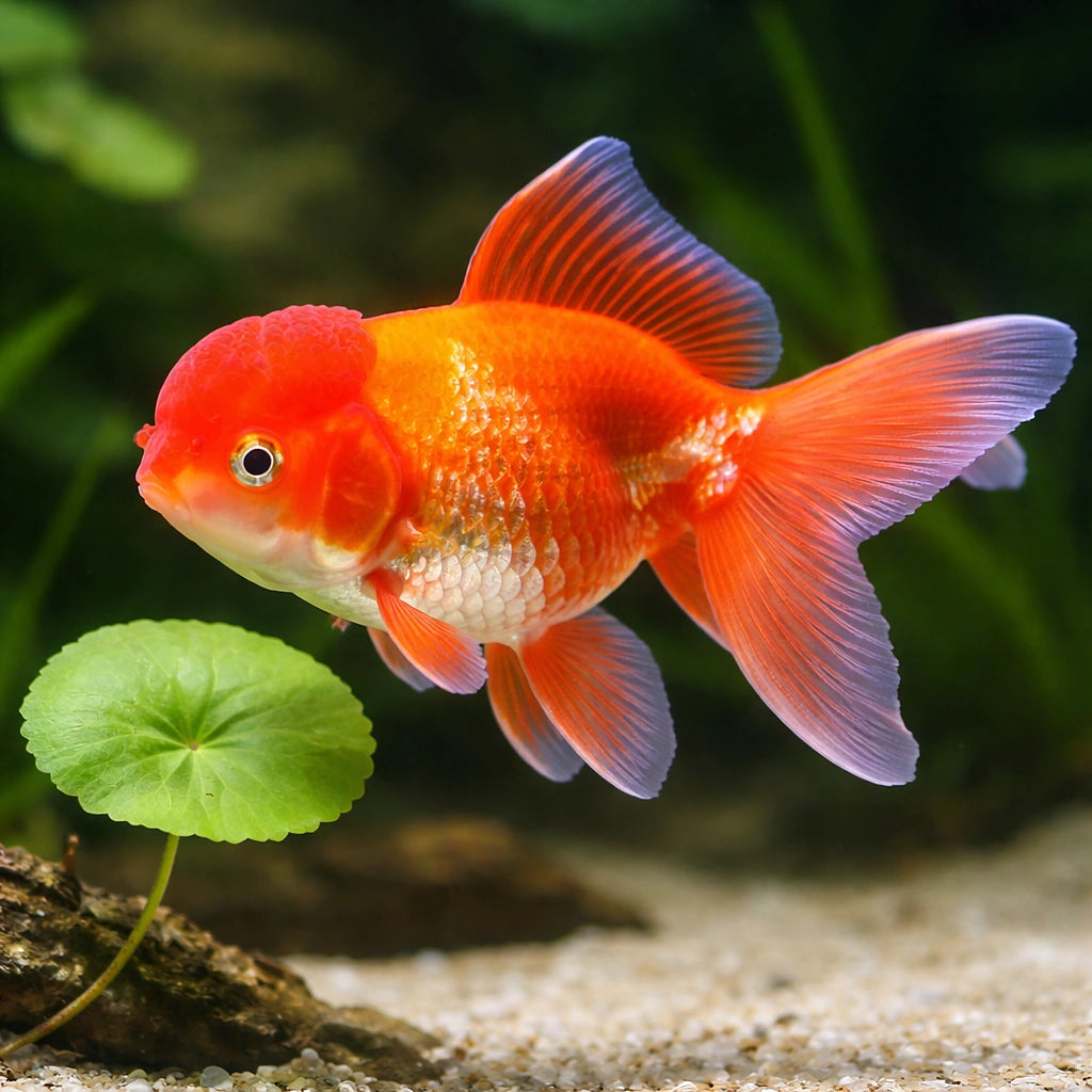 Carassius auratus l.f. red oranda — tropical fish for sale UK — AI scale plant view
