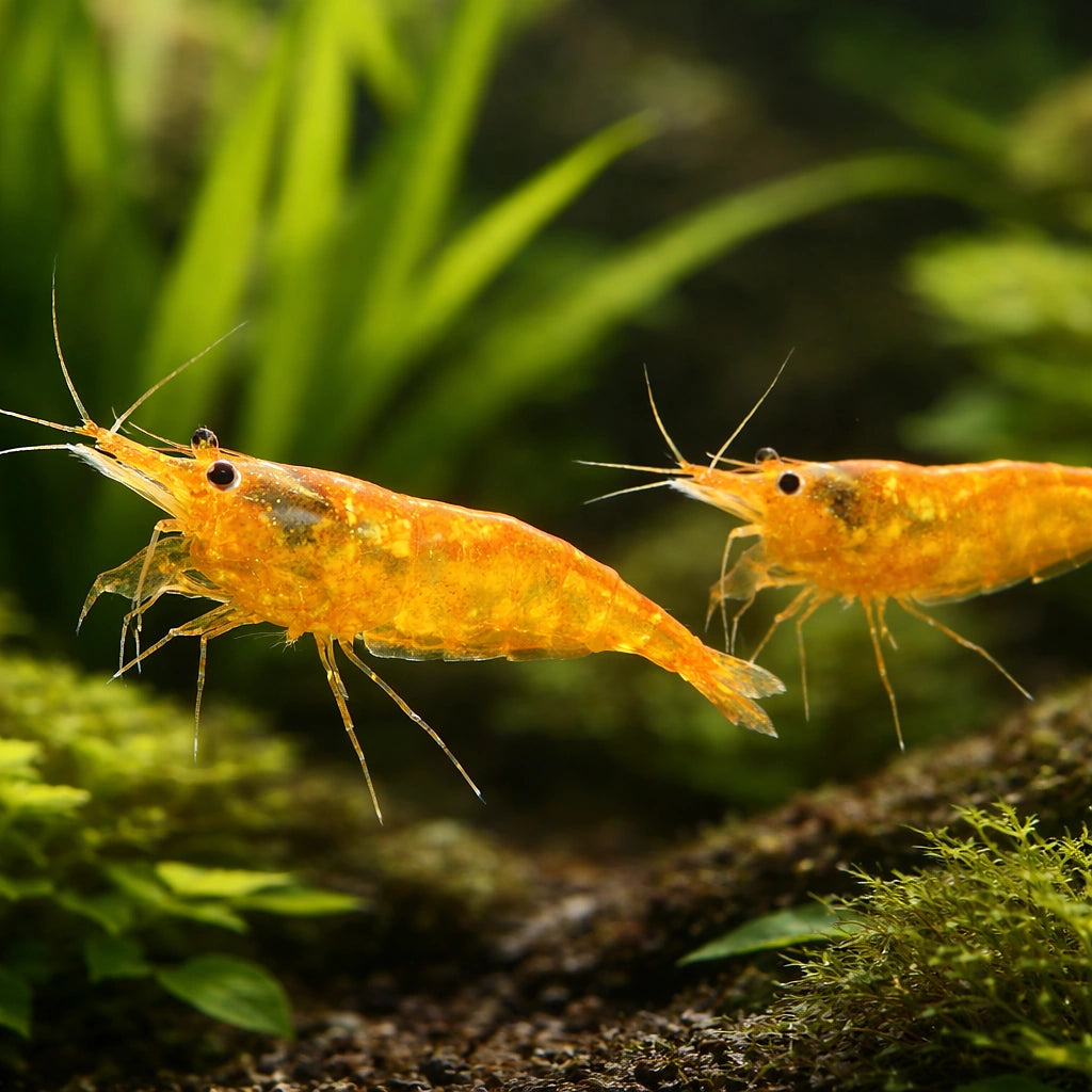 Caridina Orange shrimp 1,5 - — tropical fish for sale UK — AI pair planted view