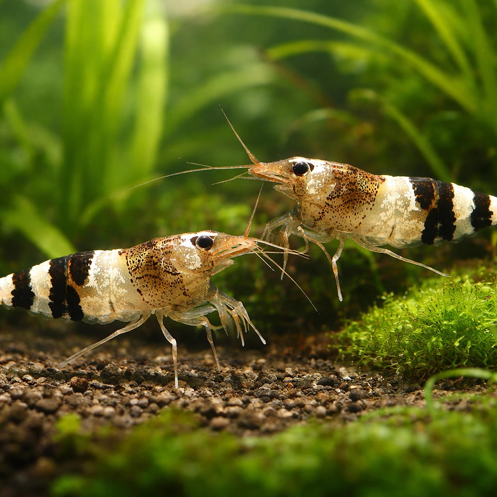 Caridina sp. Black & white crystal — tropical fish for sale UK — AI pair planted view