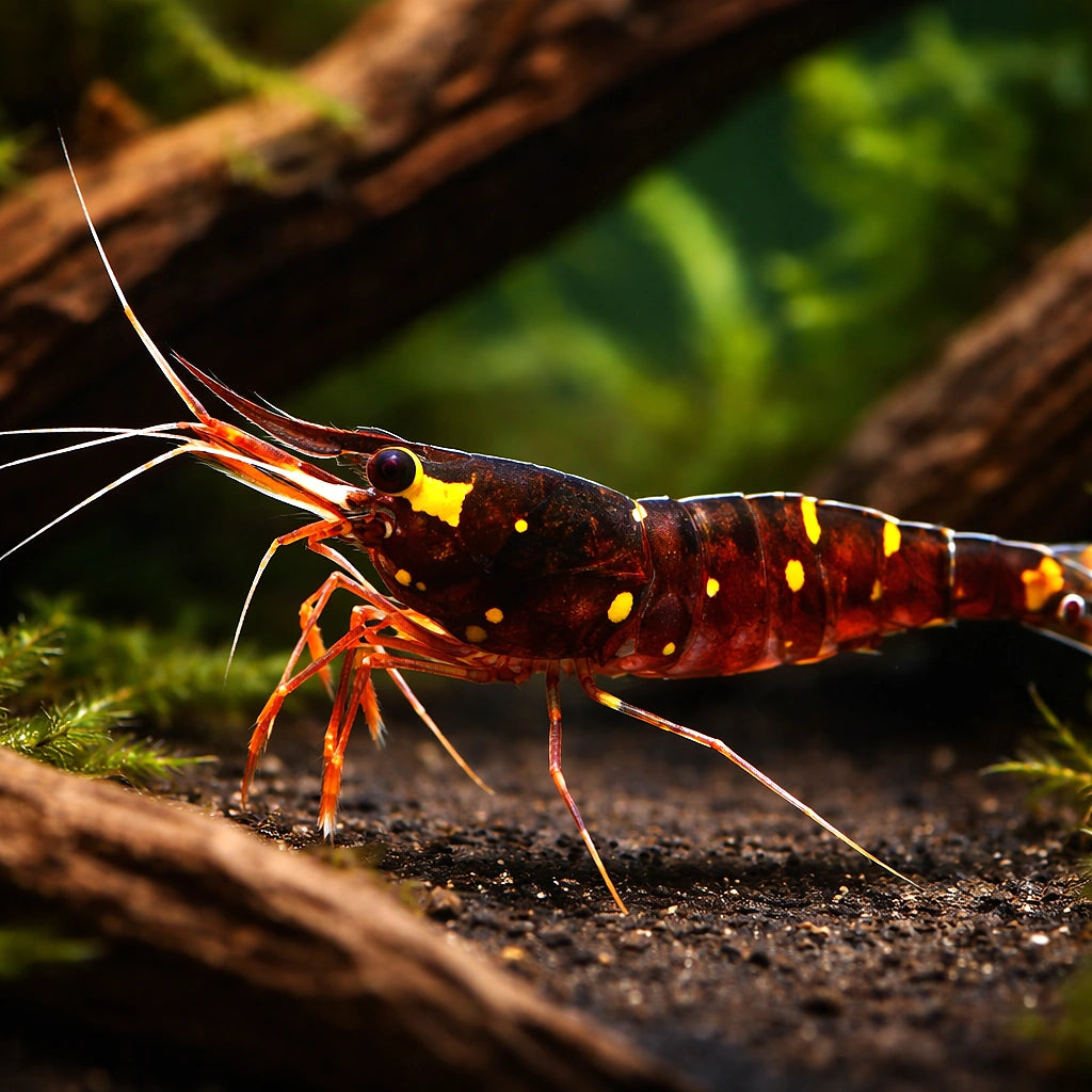 Caridina sp. yellow cheek celebe 1 - 1, — tropical fish for sale UK — AI hero driftwood view