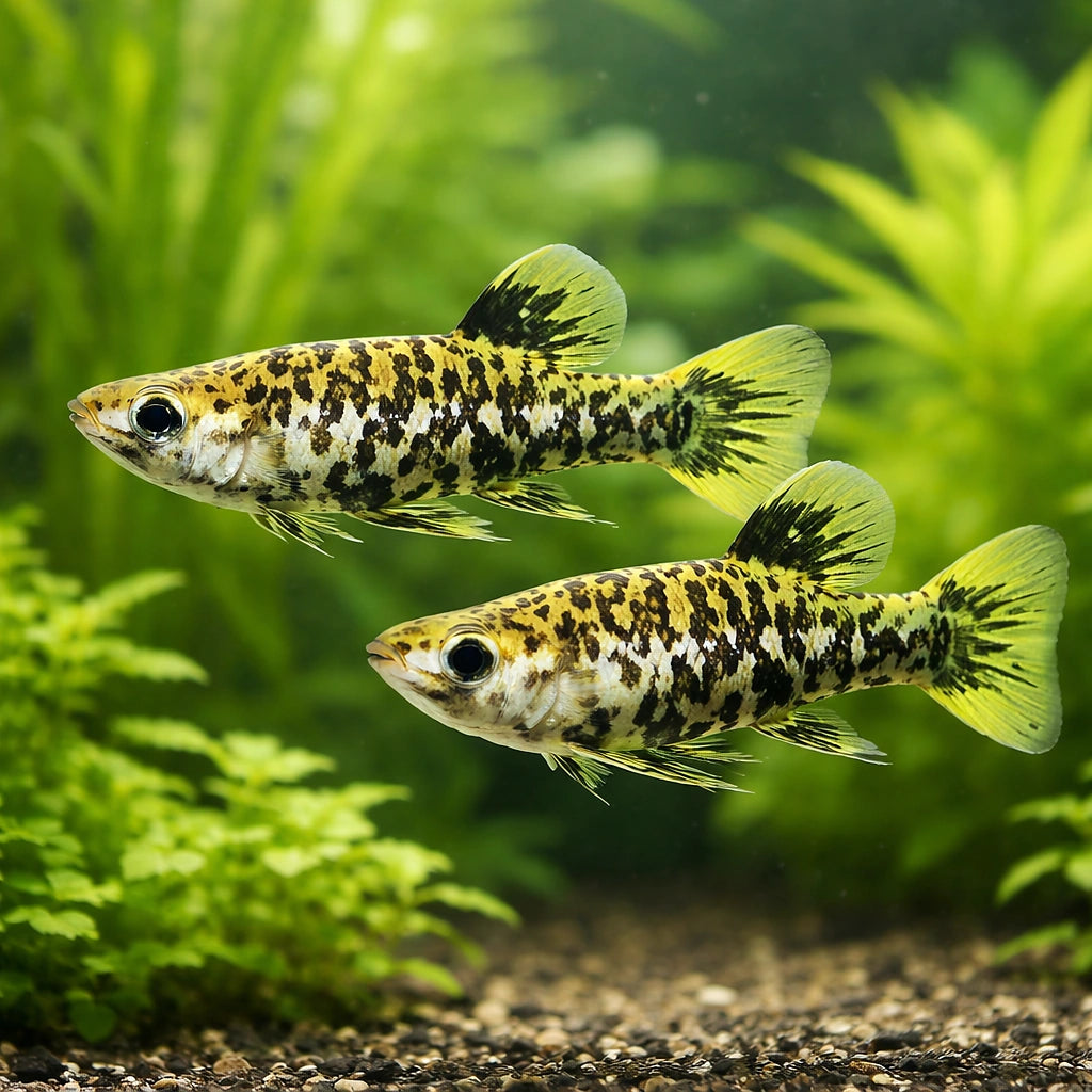 Caudo, Spotted livebearer — tropical fish for sale UK — AI pair planted view