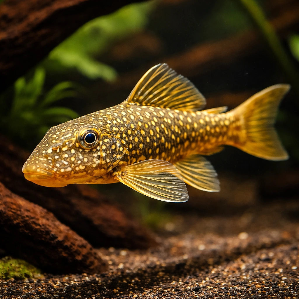 Chaetostoma spot 4 - — tropical fish for sale UK — AI hero driftwood view