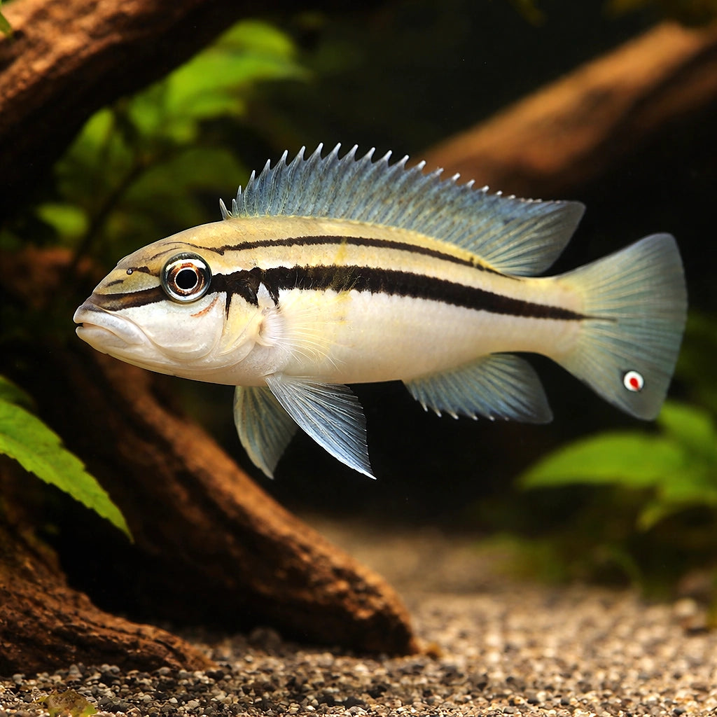 Chalinochromis bifrenatus 4 - — tropical fish for sale UK — AI hero driftwood view