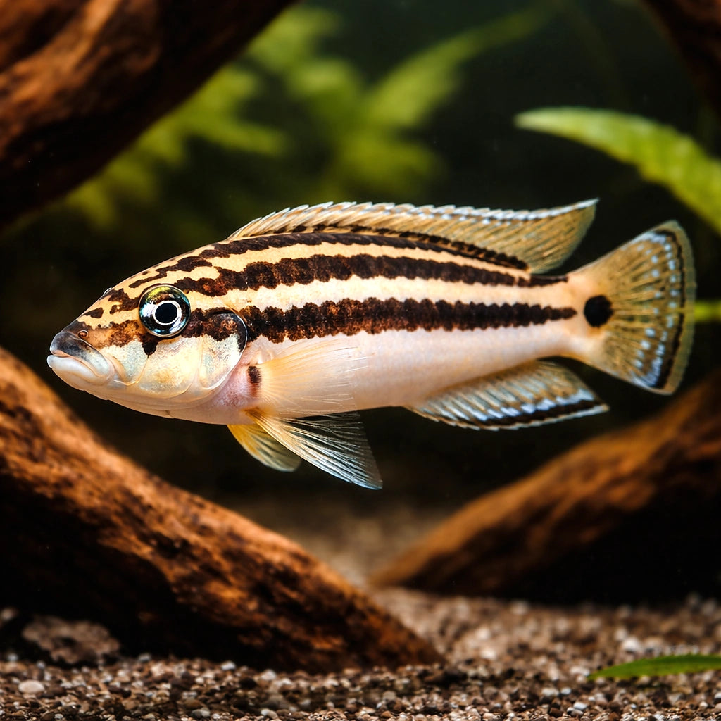 Chalinochromis popelini 4 - — tropical fish for sale UK — AI hero driftwood view