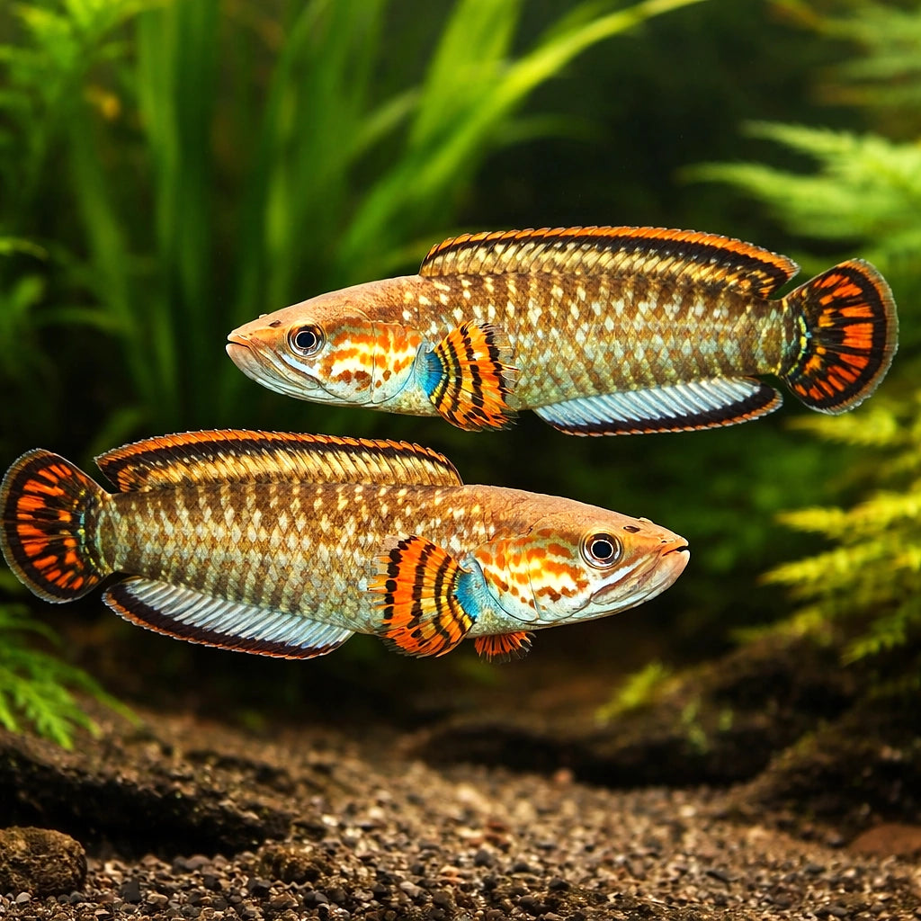 Channa bleheri blue 5 - — tropical fish for sale UK — AI pair planted view