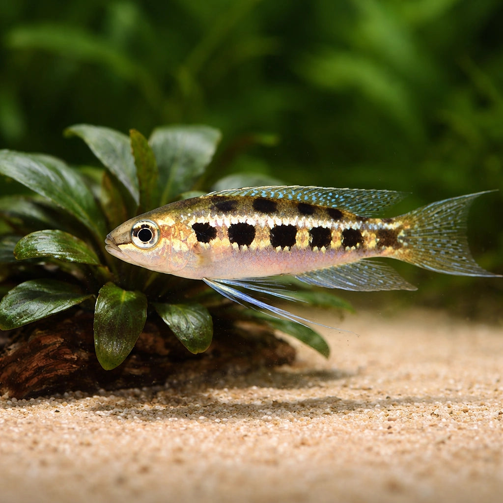 Chessboard cichlid — tropical fish for sale UK — AI scale plant view