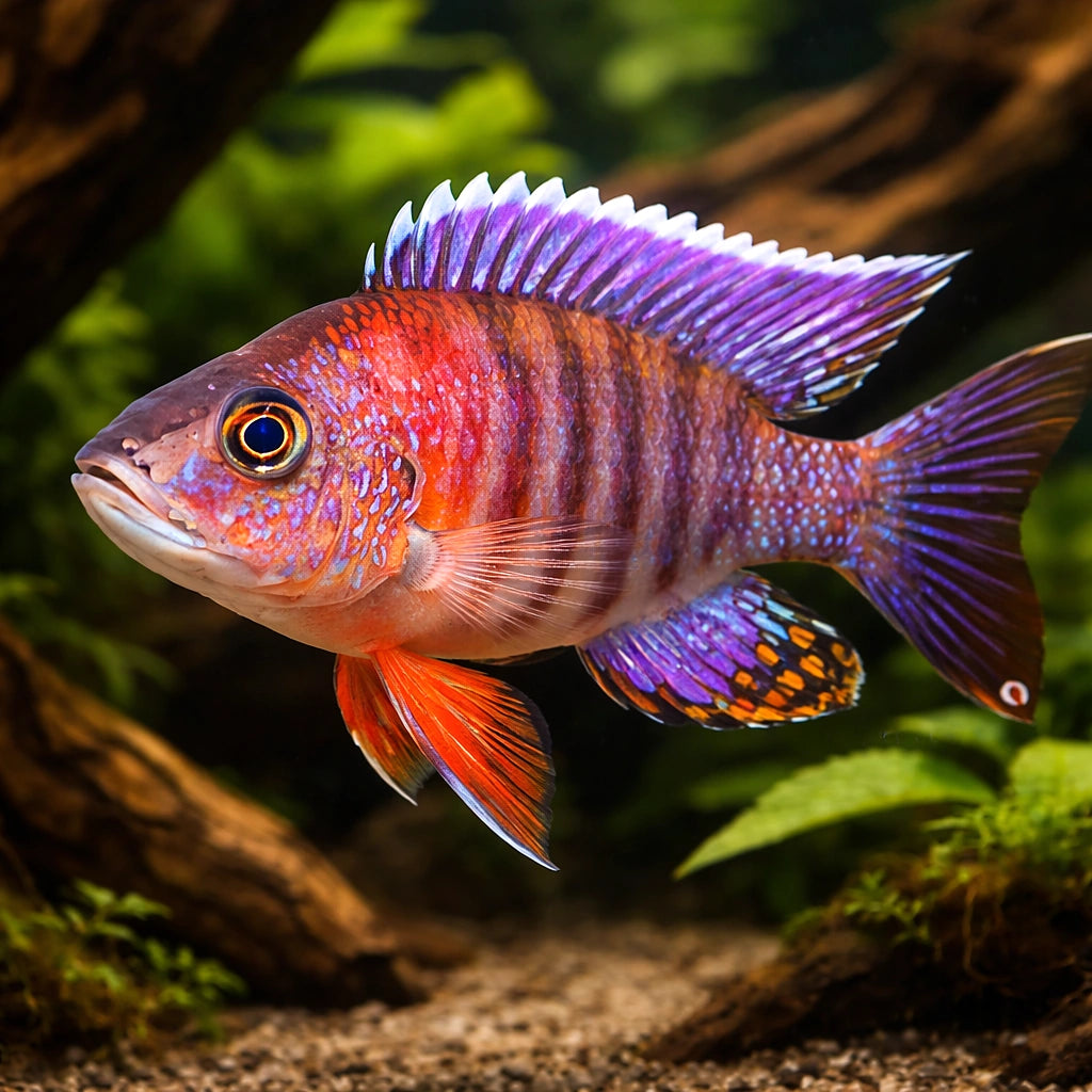 Chiloelo Peccock Cichlid — tropical fish for sale UK — AI hero driftwood view