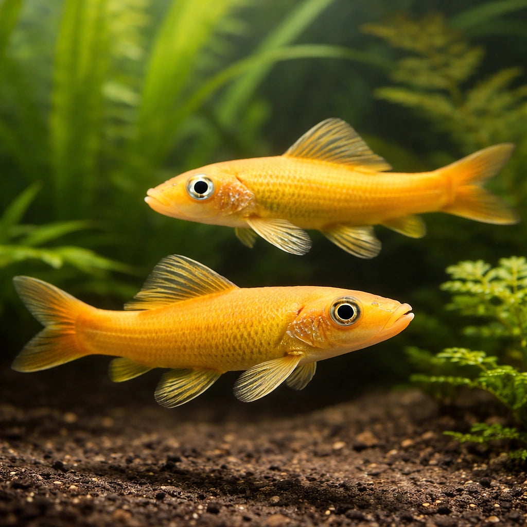 Chinese algae eater gold — Golden Black Chinese Algae Eater (Gyrinocheilus aymonieri) — AI pair planted view