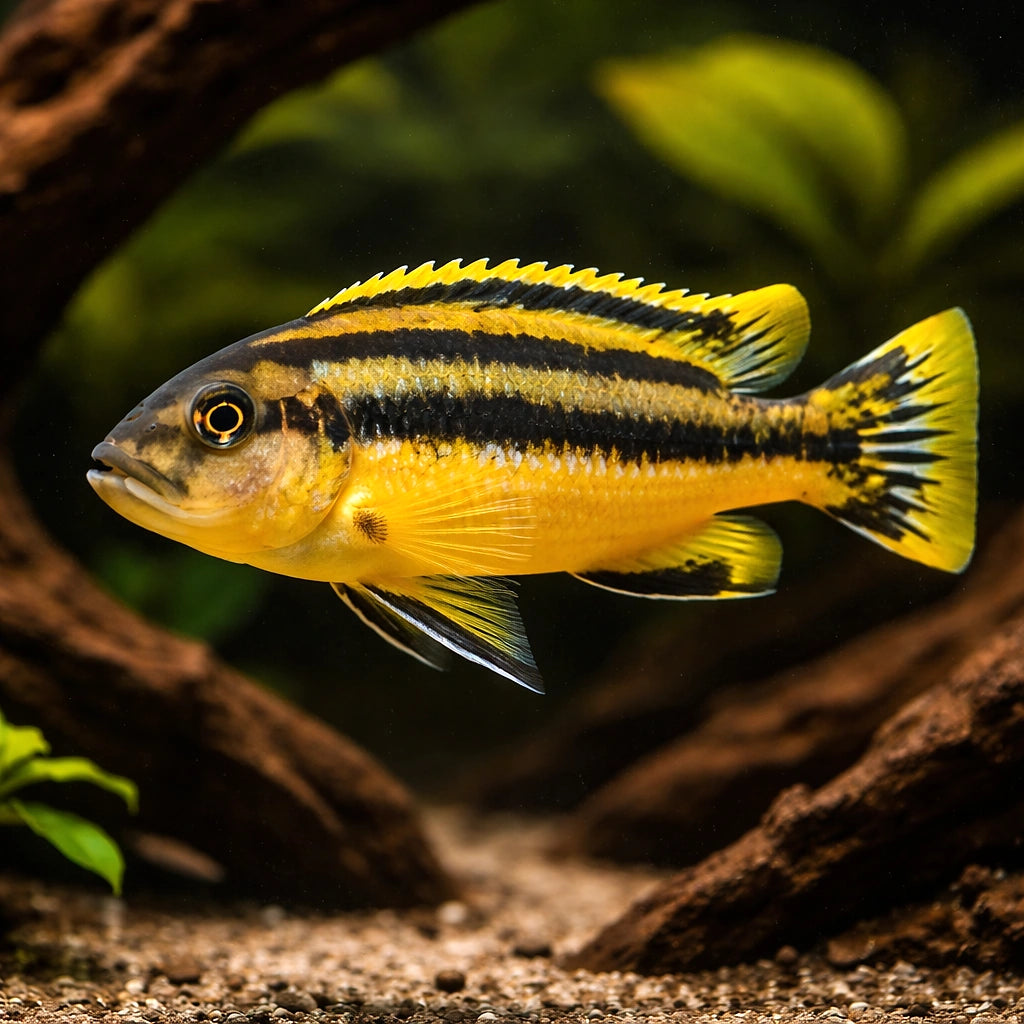 Chipokae Mbuna — tropical fish for sale UK — AI hero driftwood view