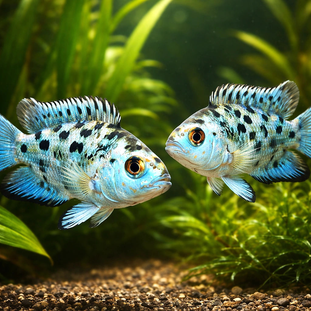 Cichlasoma blue jack dempsey 2 - 2, — tropical fish for sale UK — AI pair planted view