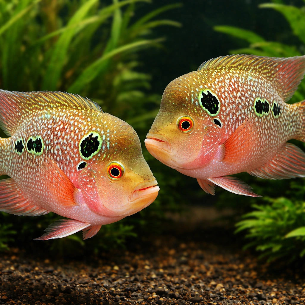 Cichlasoma flowerhorn 12 - — tropical fish for sale UK — AI pair planted view