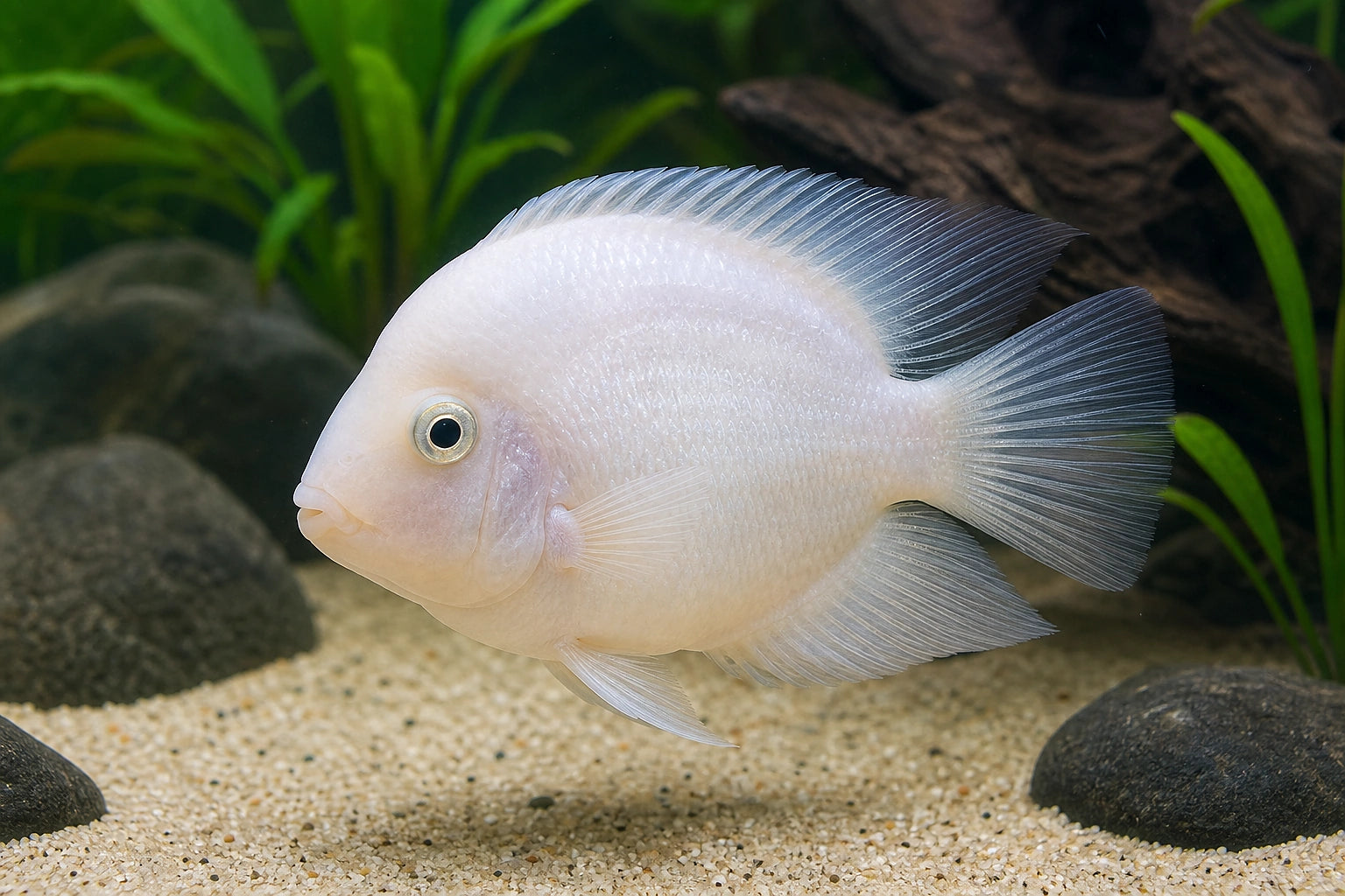 White Parrot Cichlid (Cichlasoma hybrid white parrot) - SKU 0271 owner-approved AI natural aquarium image