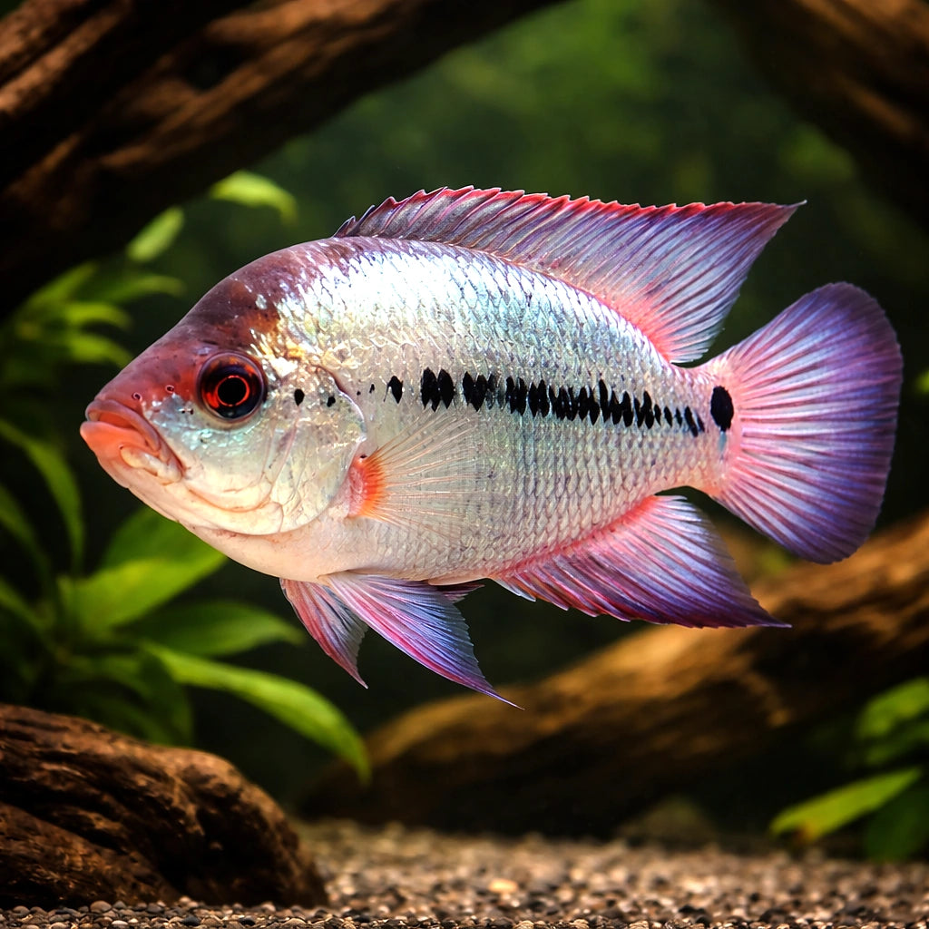 Cichlasoma sp. thai silk flowerhorn 4 - — tropical fish for sale UK — AI hero driftwood view