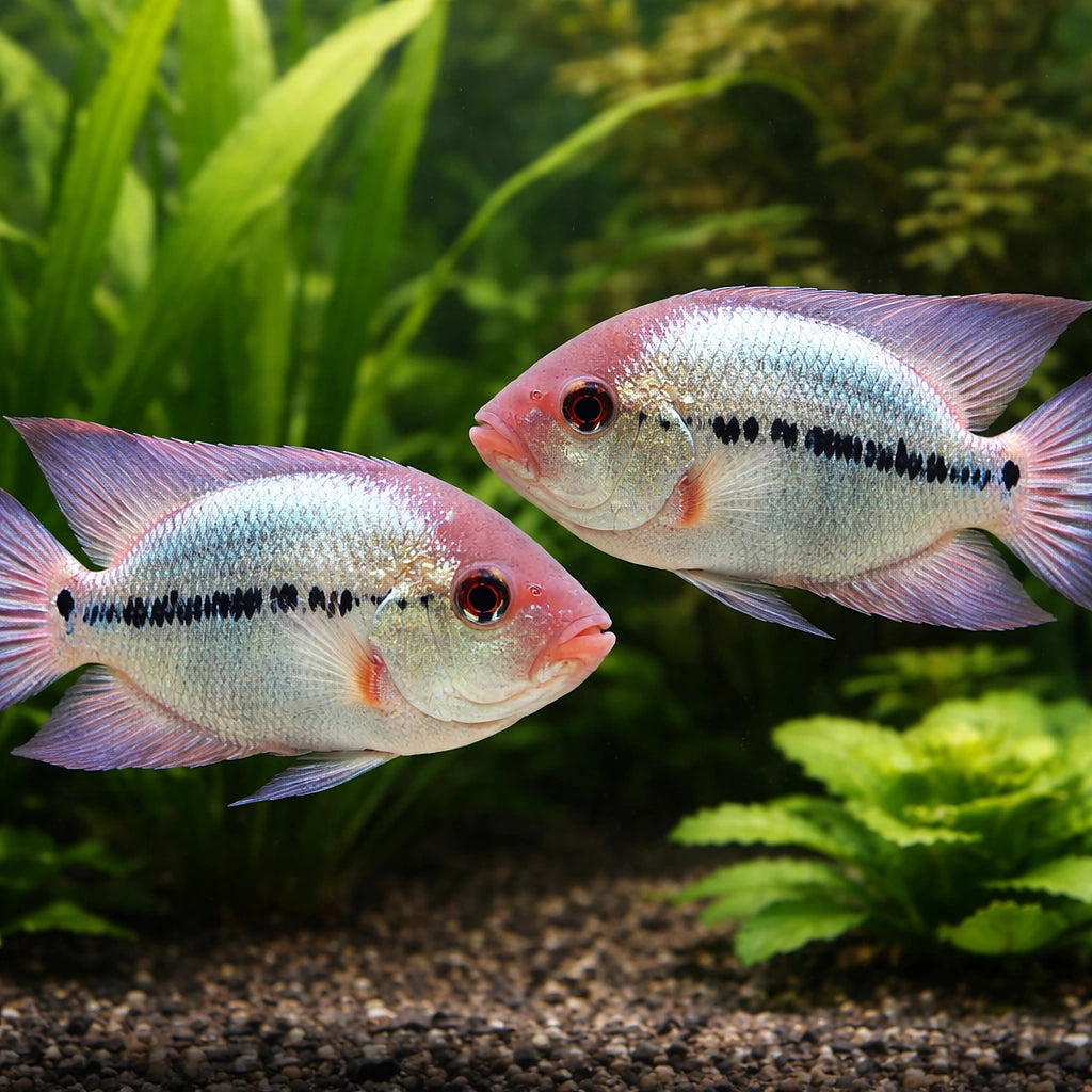 Cichlasoma sp. thai silk flowerhorn 4 - — tropical fish for sale UK — AI pair planted view