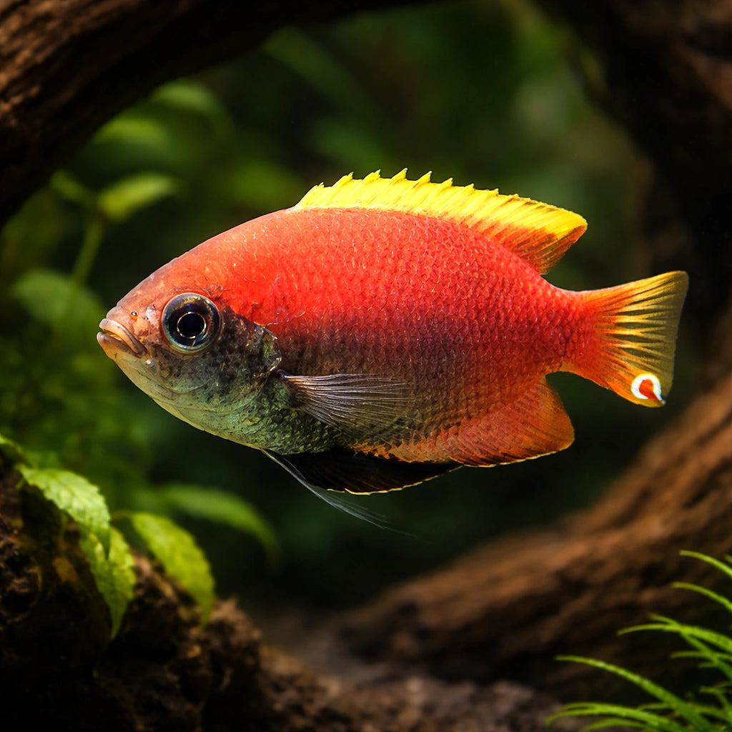 Colisa sota red 4 - — tropical fish for sale UK — AI hero driftwood view