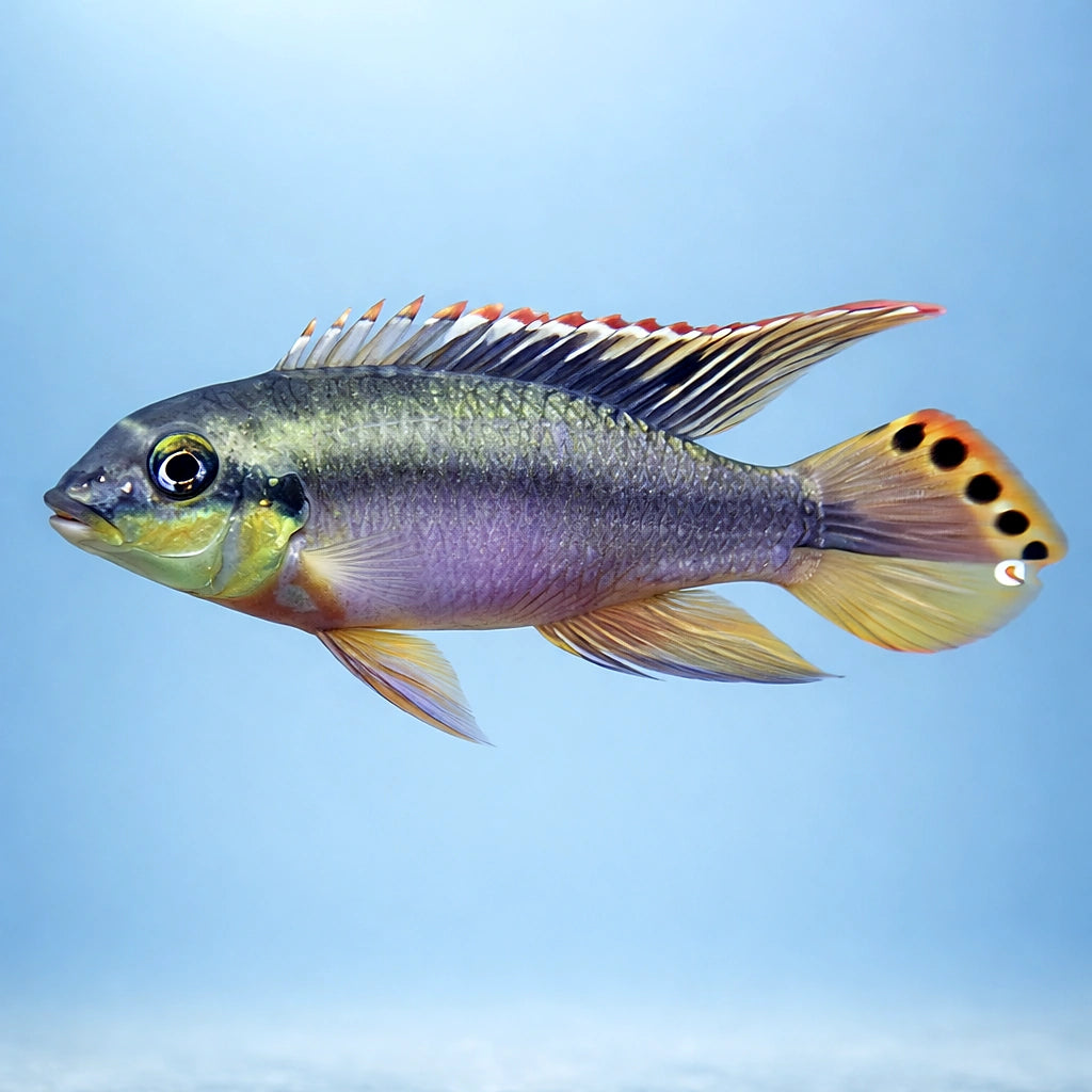 Common Krib Blue, Dwarf Rainbow — Super Red Rainbow Kribensis (Pelvicachromis pulcher) — AI side clean view