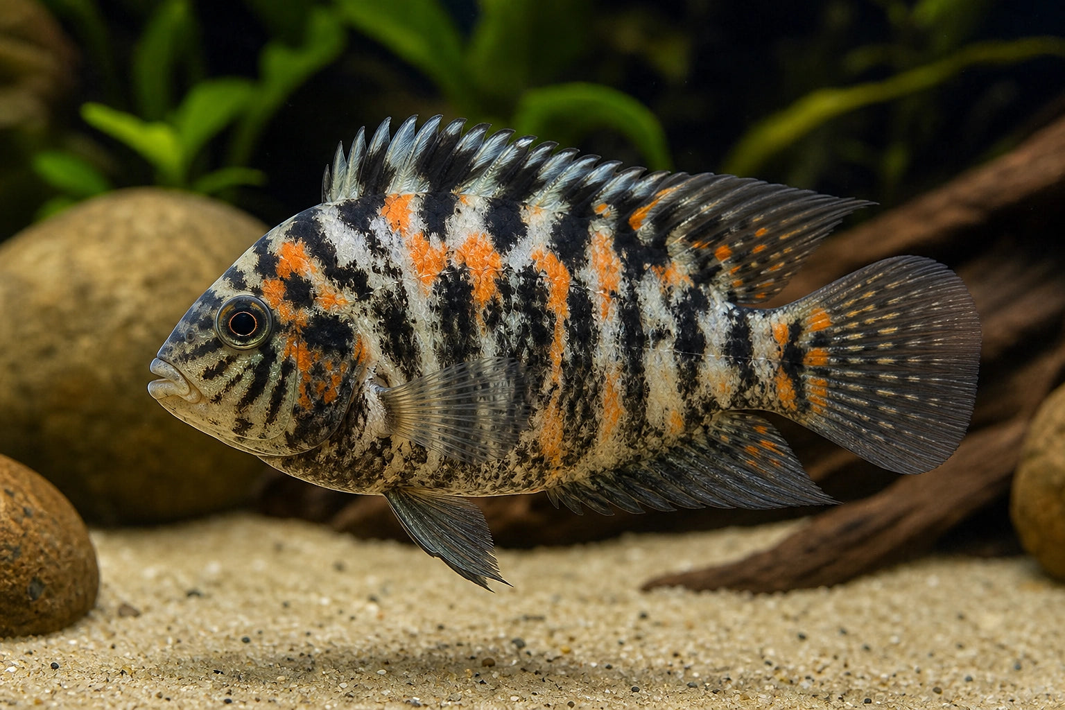 Convict Cichlid OB (Cichlasoma nigrofasciatum OB) - SKU 0263 owner-approved AI natural aquarium image