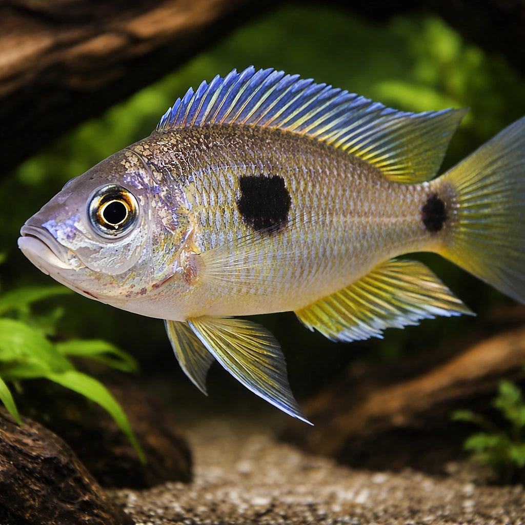 Copadichromis pleurostigma yellow 4 - — tropical fish for sale UK — AI hero driftwood view