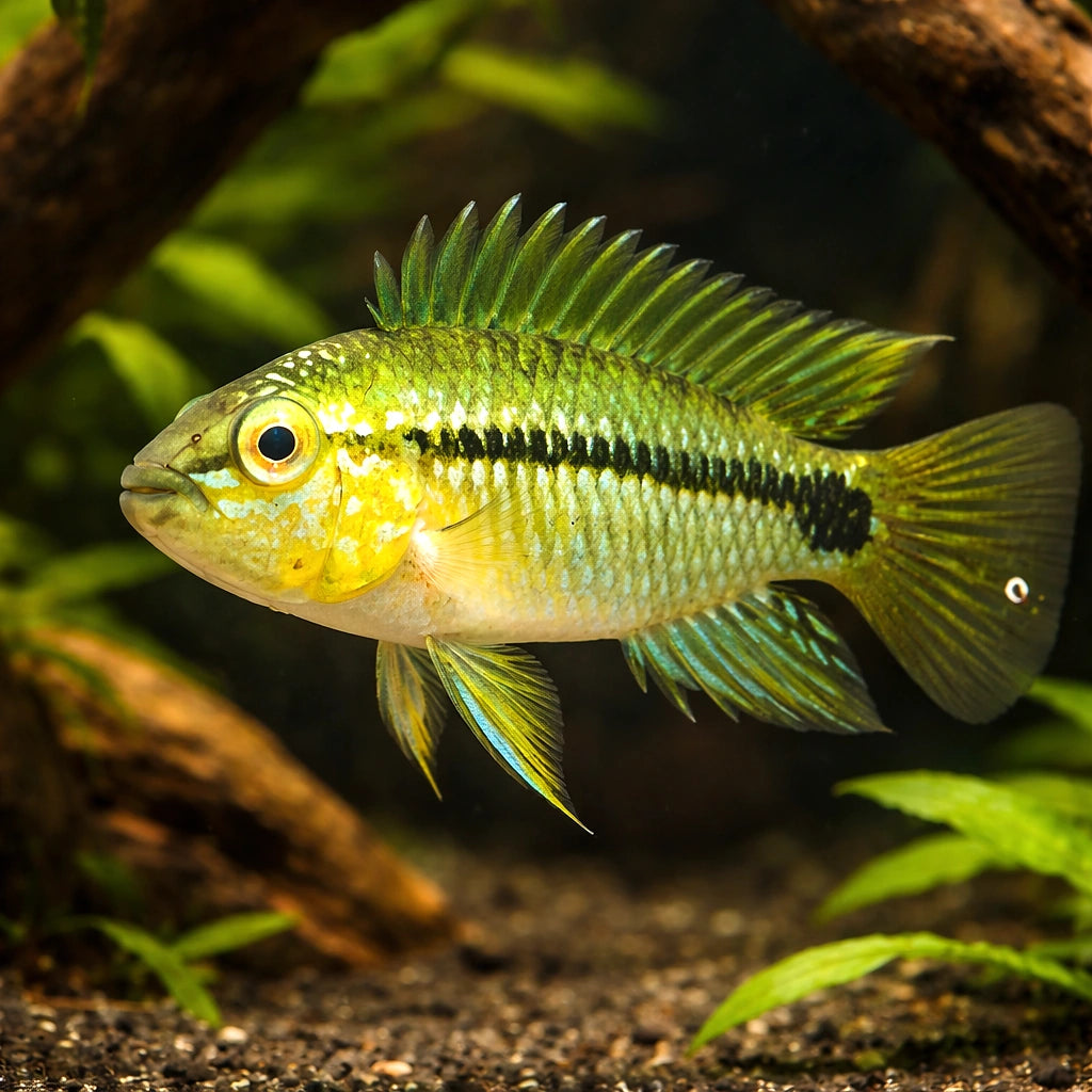 Corumba Dwarf Dichlid — tropical fish for sale UK — AI hero driftwood view