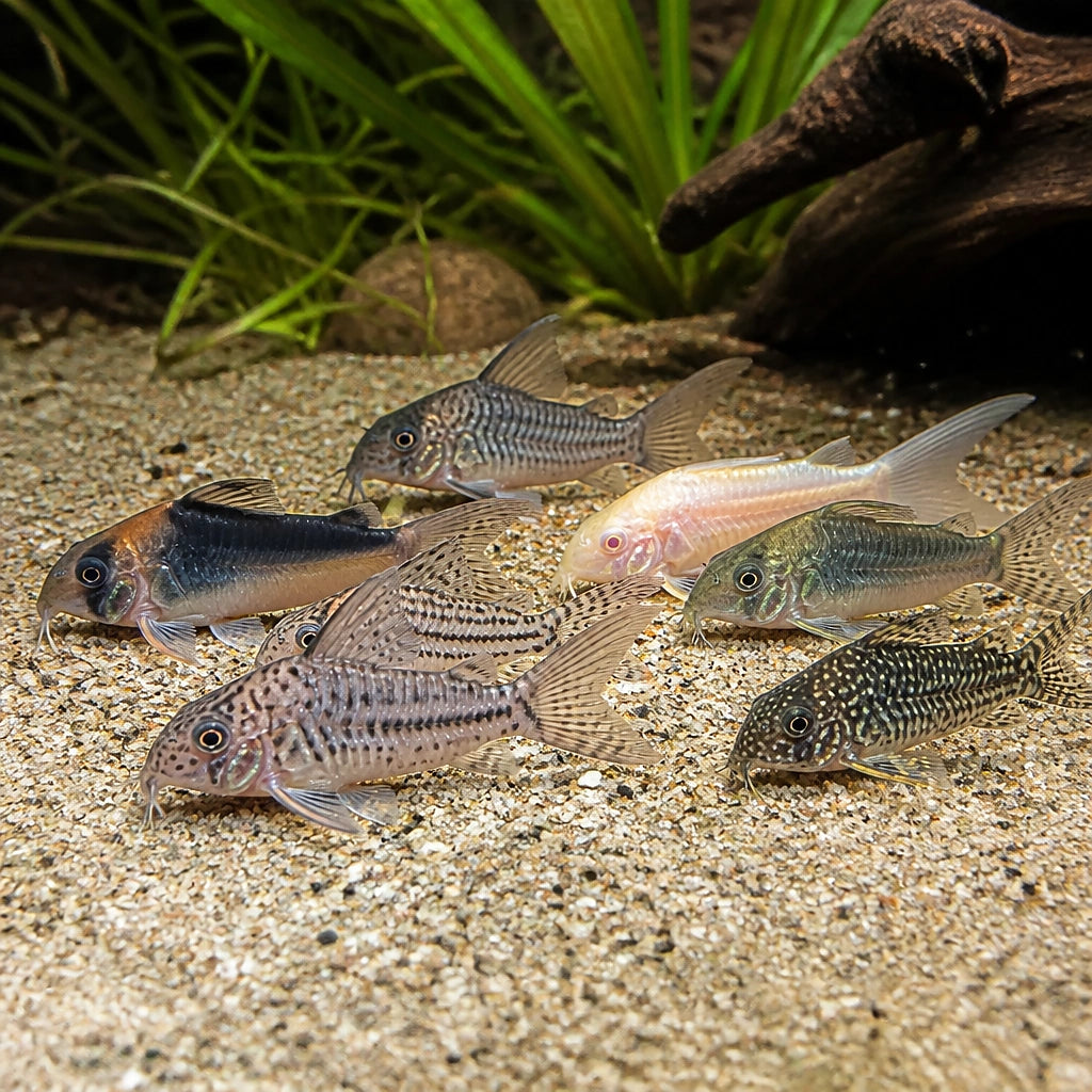 Corydoras mix — tropical fish for sale UK — AI natural aquarium view
