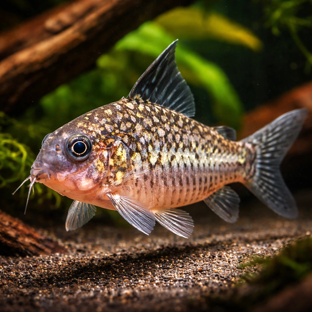 Corydoras sodalis — tropical fish for sale UK — AI hero driftwood view