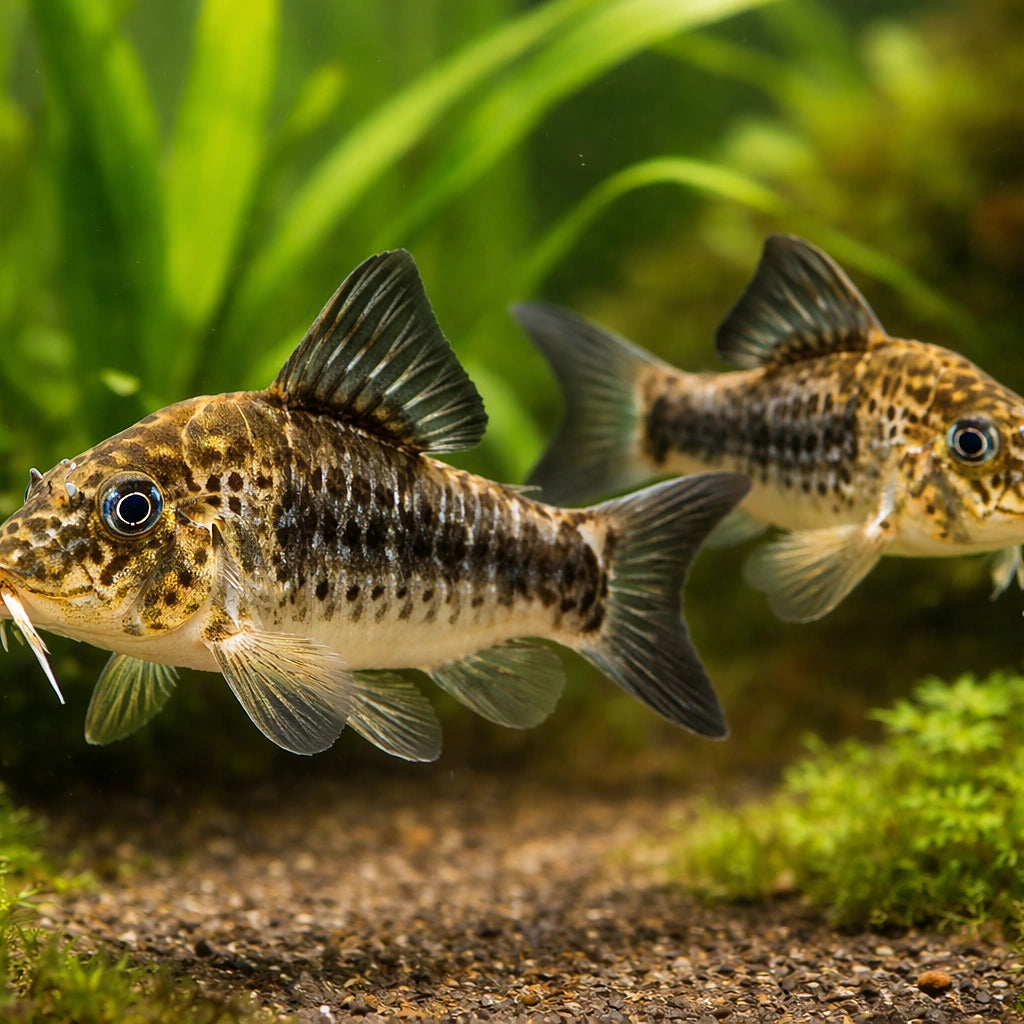 Corydoras sp. Huanta 3 - 3, — tropical fish for sale UK — AI pair planted view