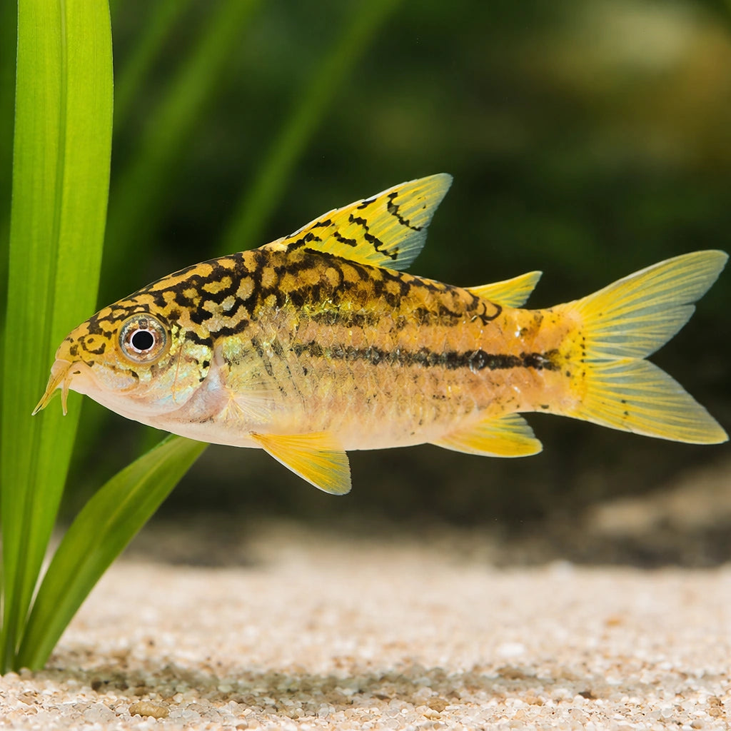 Corydoras sp. yellow cat 3 - — tropical fish for sale UK — AI scale plant view