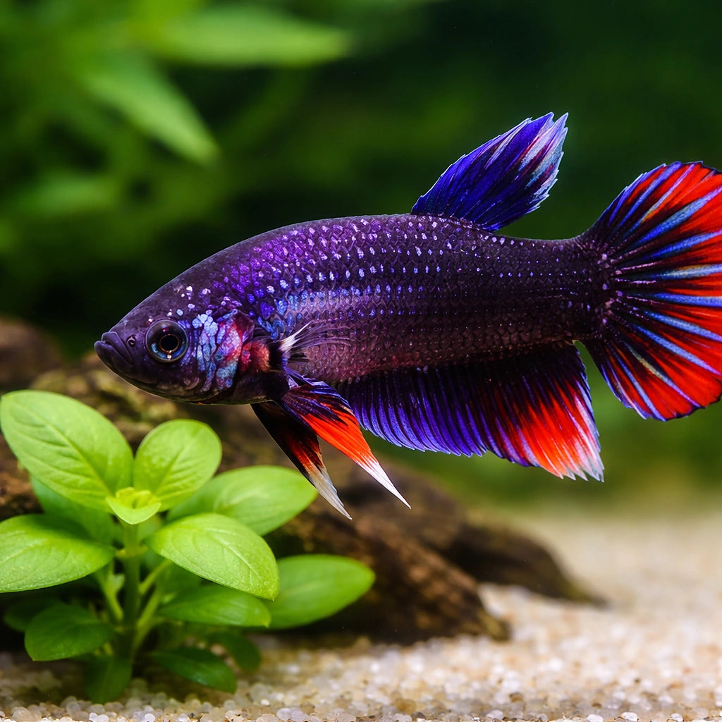 Crescent Penang Betta — tropical fish for sale UK — AI scale plant view