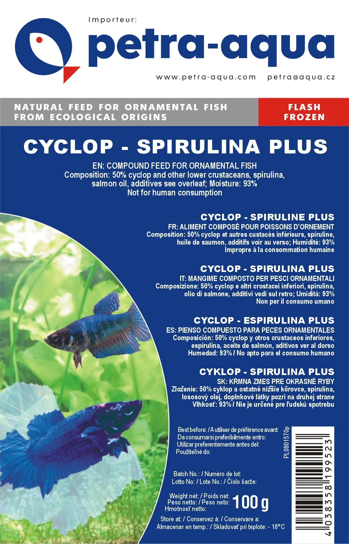 Petra Cyclops Spirulina Plus frozen fish food 6 x 100g blister pack
