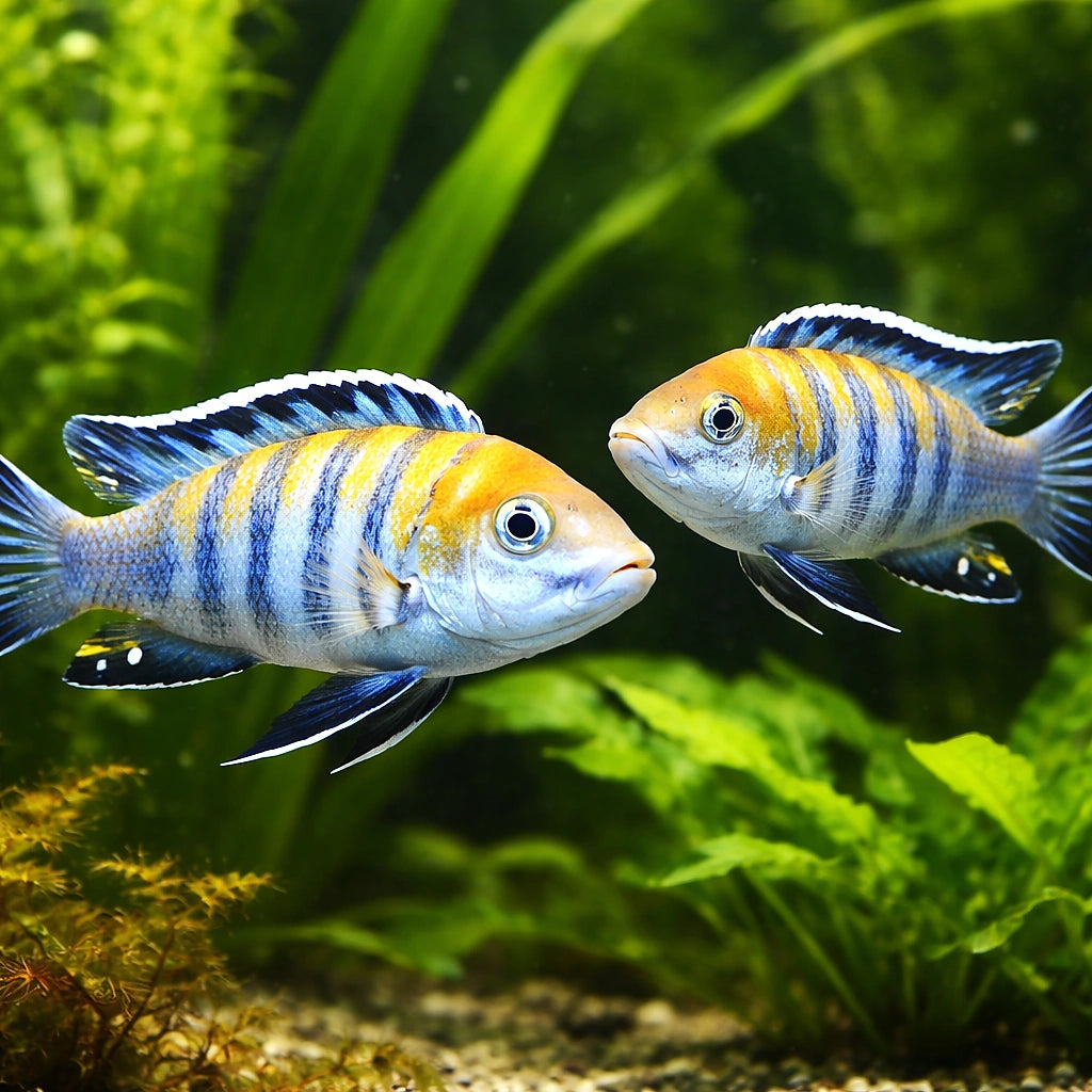 Cynotilapia afra red top — Dogtooth Cichlid (Cynotilapia afra) — AI pair planted view
