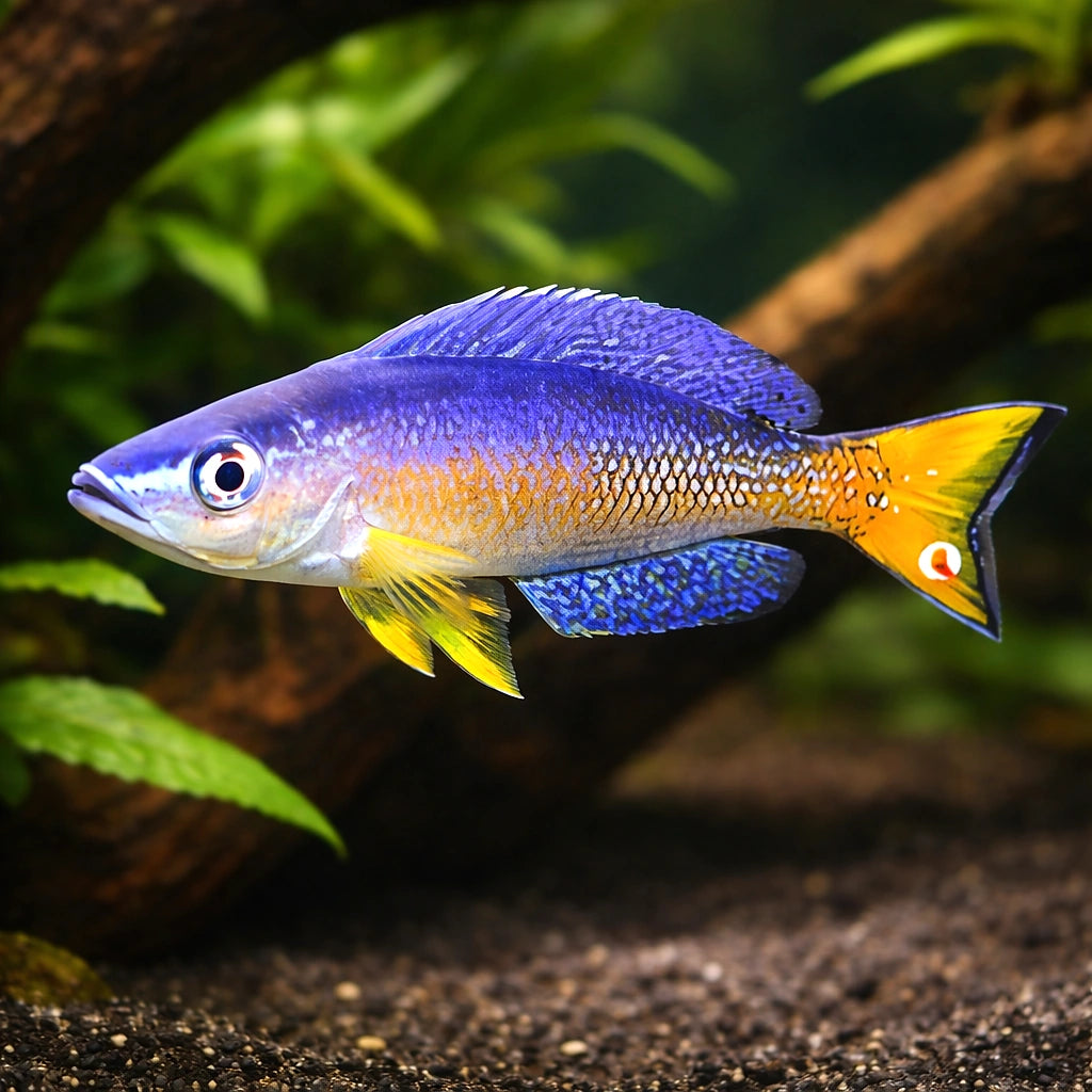 Cyprichromis lept. bulu point 4 - — tropical fish for sale UK — AI hero driftwood view