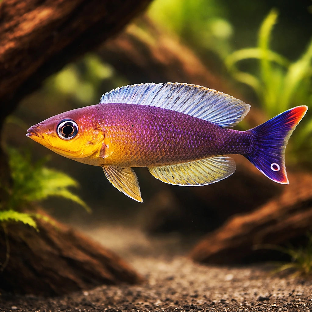 Cyprichromis lept. kigoma 3 - — tropical fish for sale UK — AI hero driftwood view