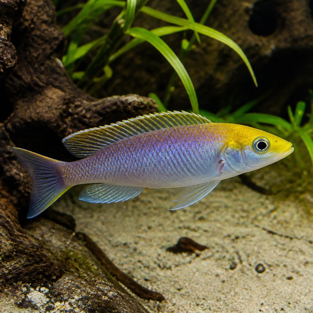 Kekese Yellow Sand Cichlid — Lake Tanganyika Cichlids for sale UK — AI natural aquarium view